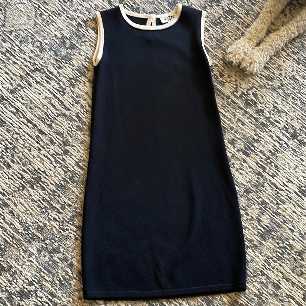 St. John Black Sleeveless Knit Mini Dress with Cream Trim